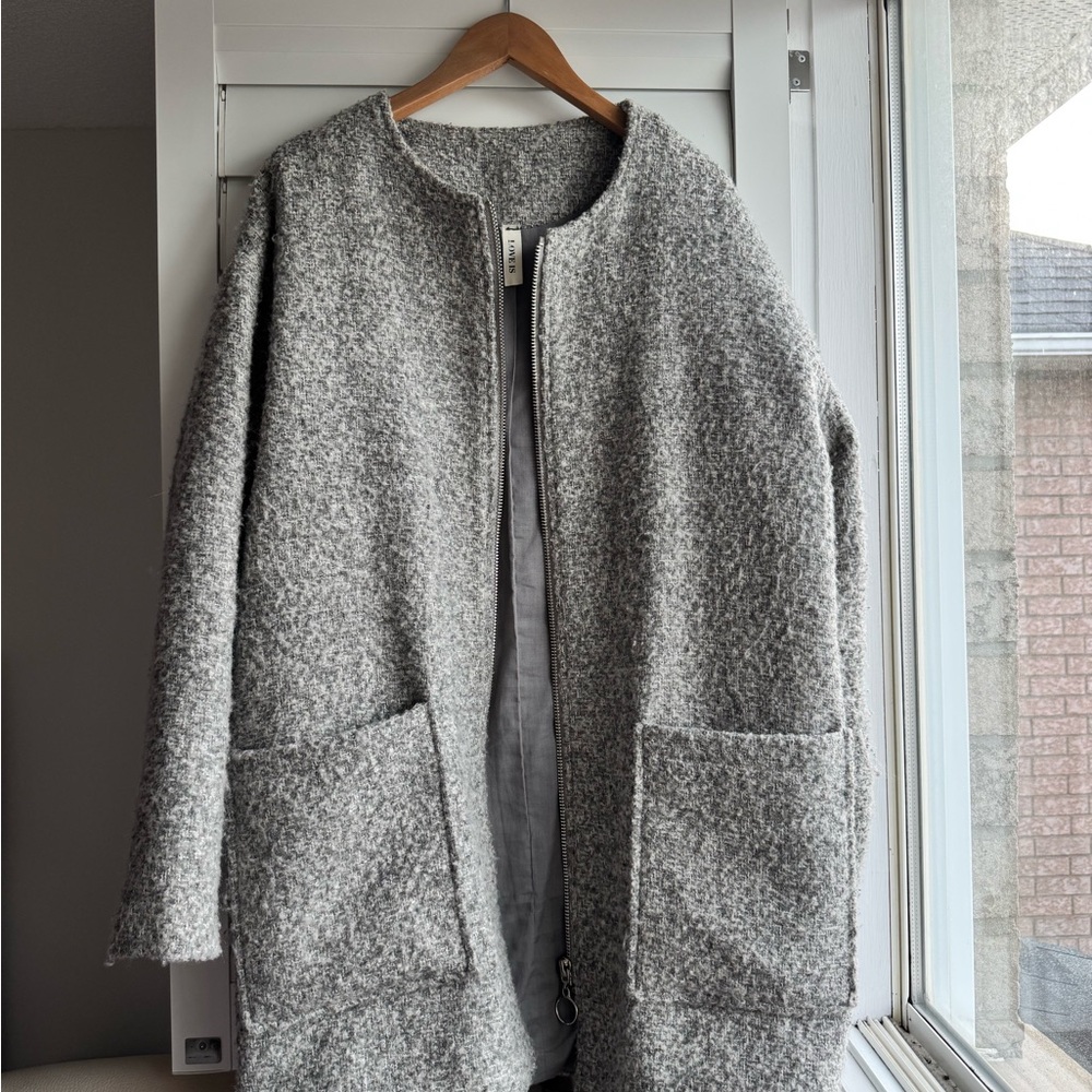 Gray Textured Open Front Coat